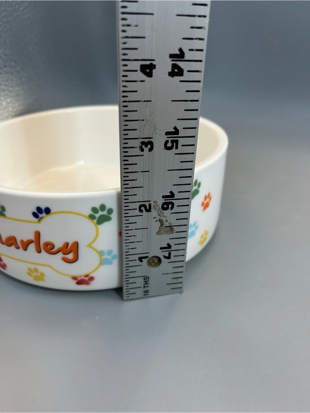 Personalized Heavy Ceramic Dog Bowl For Charley Colorful Cute Paw Prints